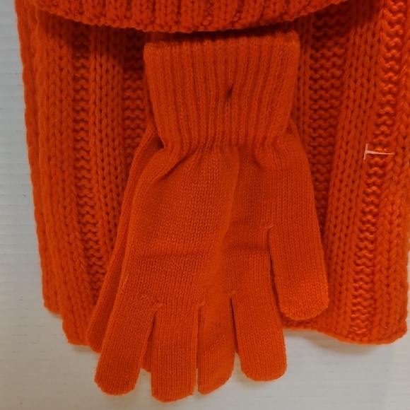 Bright Orange Knit Hat, Scarf, and Gloves Set - Picture 3 of 5